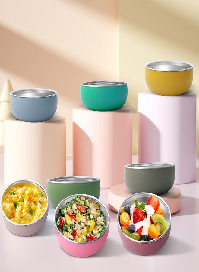SENONAPO 8 Pcs 304 Stainless Steel Baby Bowls with 8 Spoon Kids Bowls with Removable Silicone Shell Toddler Without Suction Bowls Anti Scald Snack Container for Dishwasher for Food Feeding(Multicolor) - Image 3